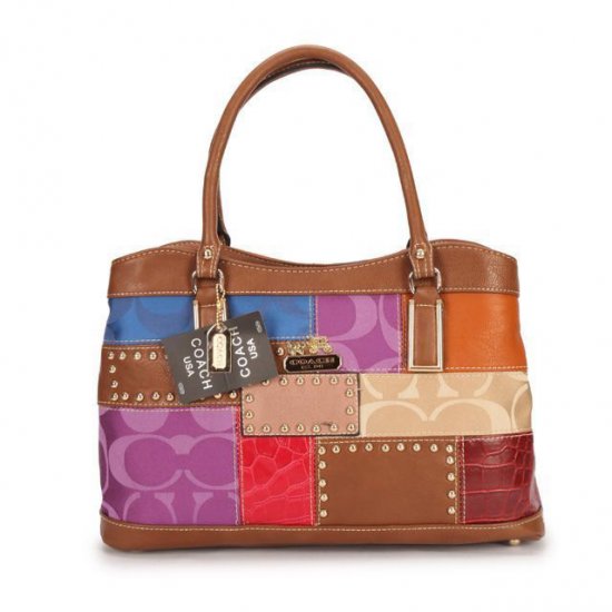 Coach Holiday Fashion Stud Medium Brown Multi Satchels EBK Coach Holiday Fashion Stud Medium Brown Multi Satchels EBK
